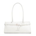 Torebka damska typu bagietka z ekoskóry z dekoracyjnym paskiem złamana biel 102-4Y-414-0