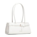 Torebka damska typu bagietka z ekoskóry z dekoracyjnym paskiem złamana biel 102-4Y-414-0
