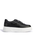 Damskie sneakersy skórzane na lekkiej platformie czarno-białe 95-D-951-1