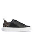 Damskie sneakersy skórzane z wzorem w cętki czarne 95-D-952-1