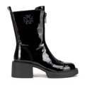 Damskie botki skórzane z monogramem czarno - srebrne 99-D-500-1L