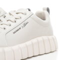 Damskie sneakersy ze skóry na wysokiej platformie złamana biel 100-D-950-0