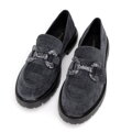 Damskie mokasyny z ozdobną klamrą szare 99-DP-400-1