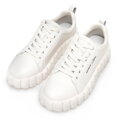 Damskie sneakersy ze skóry na wysokiej platformie złamana biel 100-D-950-0