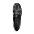 Damskie loafersy skórzane z ozdobnymi nitami czarne 99-D-959-1