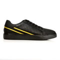 Męskie sneakersy ze skóry z kontrastowymi paskami czarno-żółte 92-M-511-1