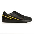Męskie sneakersy ze skóry z kontrastowymi paskami czarno-żółte 92-M-511-1