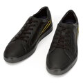 Męskie sneakersy ze skóry z kontrastowymi paskami czarno-żółte 92-M-511-1