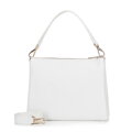 Damska crossbody trójkomorowa ze skóry groszkowej biała 100-4E-809-0