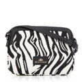 Dámska crossbody z žakáru a ekokože, biela a čierna 99-4E-503-X12