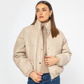Damska kurtka typu puffer z ekoskóry jasny beż 95-9D-100-9