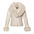 Damska kurtka z ekoskóry z futerkowym kołnierzem i mankietami kremowa 101-9P-100-0