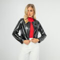 Damska kurtka ze skóry ekologicznej czarno - grafitowa 99-9P-102-11