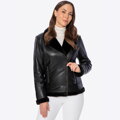 Damska kurtka ze skóry naturalnej obszyta sztucznym futrem czarna 101-09-800-1