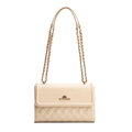 Dámska kabelka cez rameno z pravej kože s béžovým prešívaním 100-4E-205-9