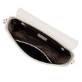 Dámska kožená crossbody s ozdobnou sponou krémová 100-4E-213-0