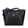 Dámska kožená shopper kabelka s odnímateľným vreckom, čierna a strieborná 100-4E-201-1S