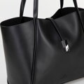 Dámska kožená shopper kabelka s odnímateľným vreckom, čierna a strieborná 100-4E-201-1S