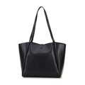 Dámska kožená shopper kabelka s odnímateľným vreckom, čierna a strieborná 100-4E-201-1S
