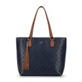 Damska shopperka w drobny monogram granatowo - brązowa 99-4Y-207-7
