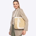 Dámska shopper kabelka z ekokože a vrkoča, béžová a krémová 100-4Y-407-90