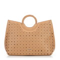 Dámska shopper kabelka z ekokože s geometrickými výrezmi béžová 100-4Y-204-9