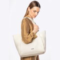 Dámska shopper kabelka s mäkkou ekokožou krémová 100-4Y-436-0