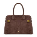 Damska shopperka ze skóry naturalnej zamszowej ciemny brąz 102-4E-000-8