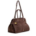 Damska shopperka ze skóry naturalnej zamszowej ciemny brąz 102-4E-000-8