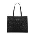 Dámska kožená shopper kabelka s geometrickým prešívaním čierna a strieborná 100-4E-613-1S