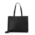 Dámska kožená shopper kabelka s geometrickým prešívaním čierna a strieborná 100-4E-613-1S