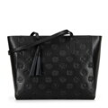 Dámska kožená shopper kabelka Signature, čierna a zlatá 100-4E-611-1G