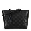 Dámska shopper kabelka z kože s čierno-strieborným podpisom 100-4E-611-1S