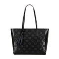 Dámska kožená shopper kabelka Signature, čierna a zlatá 100-4E-611-1G