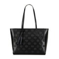 Dámska shopper kabelka z kože s čierno-strieborným podpisom 100-4E-611-1S