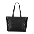 Dámska shopper kabelka z kože s čierno-strieborným podpisom 100-4E-611-1S