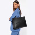 Dámska kožená shopper kabelka s veľkým logom, čierna 100-4E-635-1