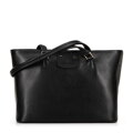 Dámska shopper kabelka z kože s nášivkou s logom, čierna a zlatá 100-4E-621-1G