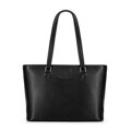 Dámska shopper kabelka z kože s nášivkou s logom, čierna a zlatá 100-4E-621-1G
