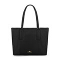Dámska kožená shopper kabelka so zadným vreckom, čierna 99-4E-017-1