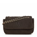 Dámska crossbody kabelka s kožušinou tmavohnedá 99-4Y-218-4