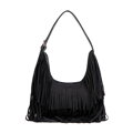 Damska torebka na ramię z frędzlami czarna 102-4Y-409-1
