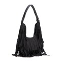 Damska torebka na ramię z frędzlami czarna 102-4Y-409-1