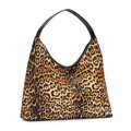 Damska torebka typu hobo ze skóry naturalnej w panterkę czarno - brązowa 102-4E-606-4