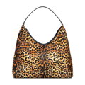 Damska torebka typu hobo ze skóry naturalnej w panterkę czarno - brązowa 102-4E-606-4