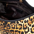 Damska torebka typu hobo ze skóry naturalnej w panterkę czarno - brązowa 102-4E-606-4