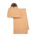 Damski komplet zimowy z wełną – czapka z pomponem i szalik karmelowy 103-SF-104-5