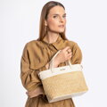 Dámska aktovka z ekokože a vrkoča, béžová a krémová 100-4Y-412-91