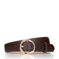 Damski pasek ze skóry naturalnej z błyszczącą klamrą brązowy 101-8D-203-4
