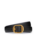 Damski pasek ze skóry naturalnej z zaokrągloną klamrą czarny 102-8D-011-1